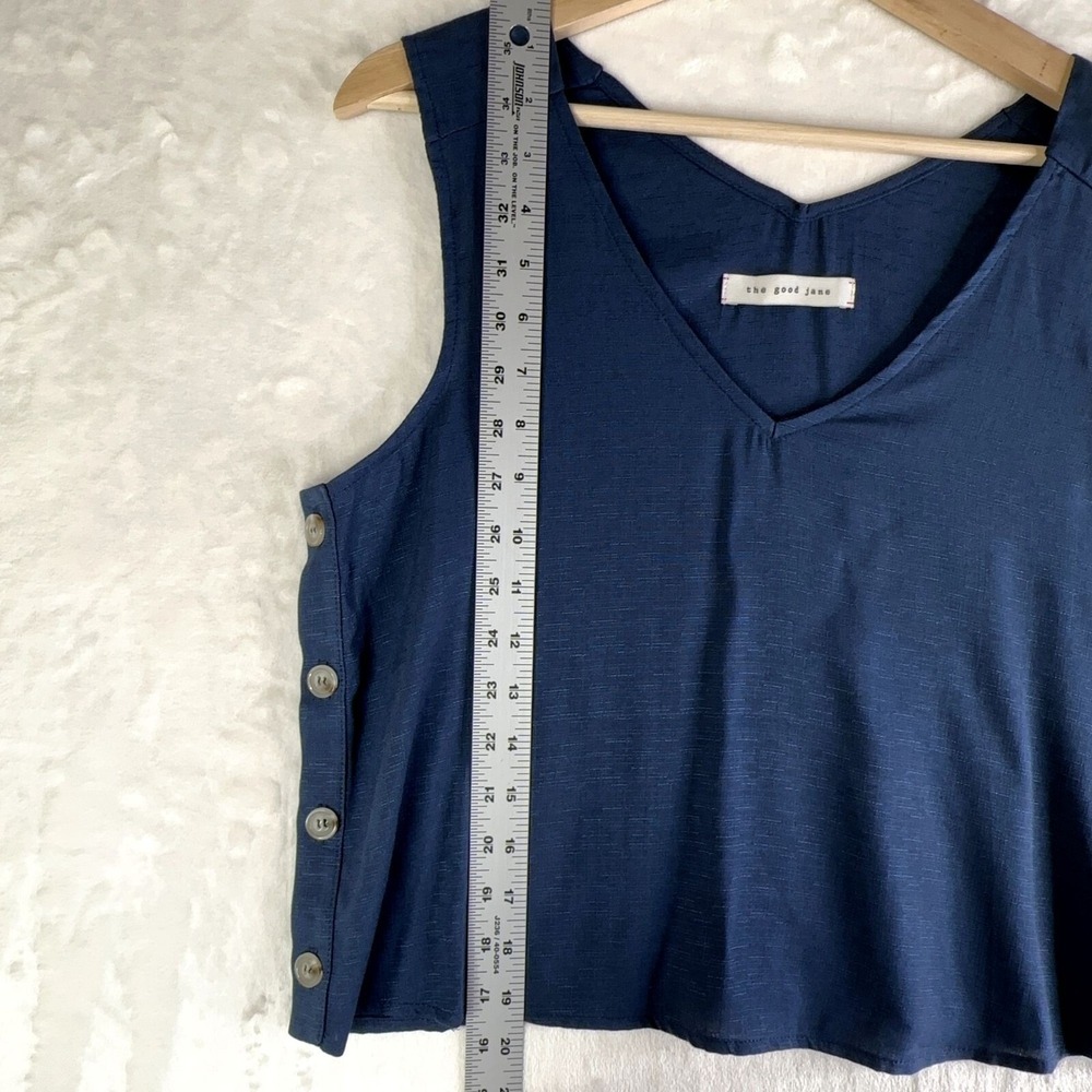 The Good Jane Womens Tank Top Medium Blue Textured Sleeveless Coastal Minimalist - Picture 6 of 9